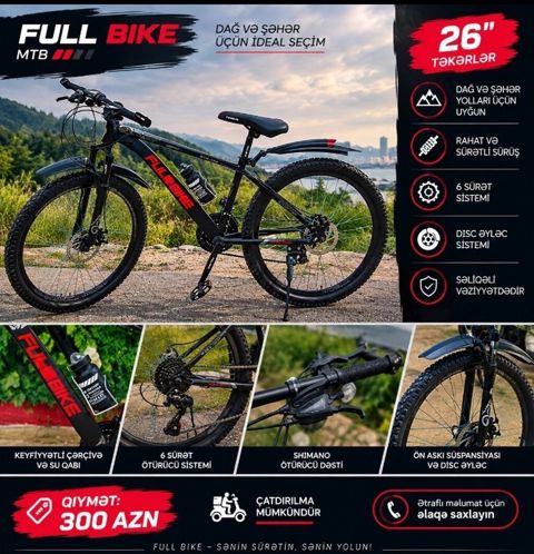Full Bıke Dağ velosiped - 26" təkərlər – dağ və şəhər yolları üçün — Bakı
