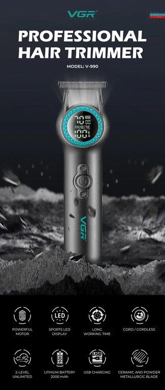 Professional təraş aparatı "VGR 990 2000MAH 8000RPM Ceramic Blades" — Gözəllik və səhiyyə, Bakı (4)