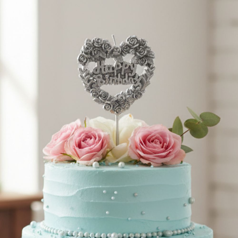 Tort üçün şam Happy Birthday, gümüşü — Mallar, Bakı (2)