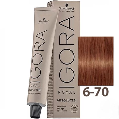 Saç boyası Schwarzkopf Professional Igora Royal Absolutes 6-70 Tünd Xurmayı Mis Təbii 60 ml — Bakı