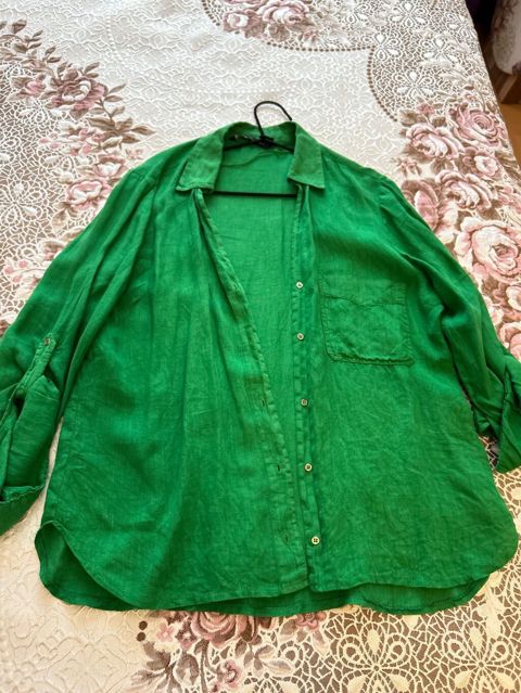 Zara qadın köynəyi - Rəng: parlaq yaşıl - Material: kətan qarışığı — Bakı