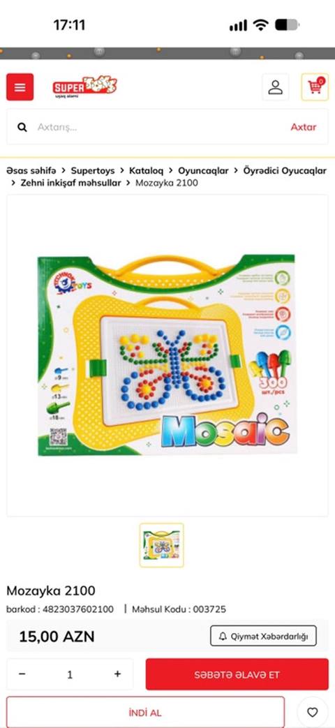 Technok Toys “Mosaic” mozayka dəsti – 300 ədəd rəngarəng düyməciklərlə — Bakı