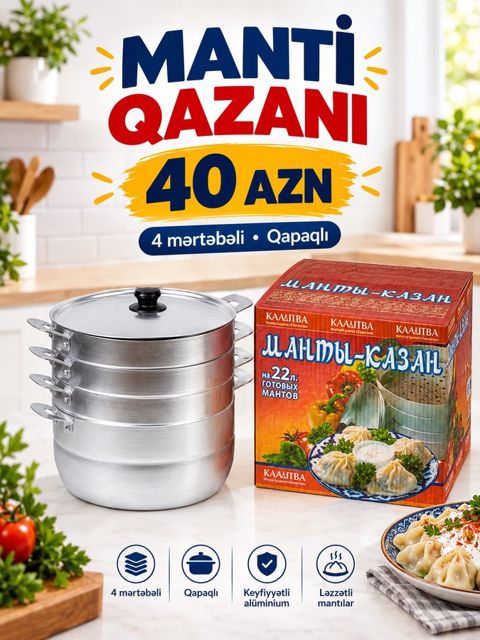 Mantı qazanı – 4 mərtəbəli, qapaqlı — Bakı