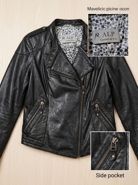 ALP Leather & Fur qadın dəri gödəkçə - Rəng: qara - Material — Yevlax