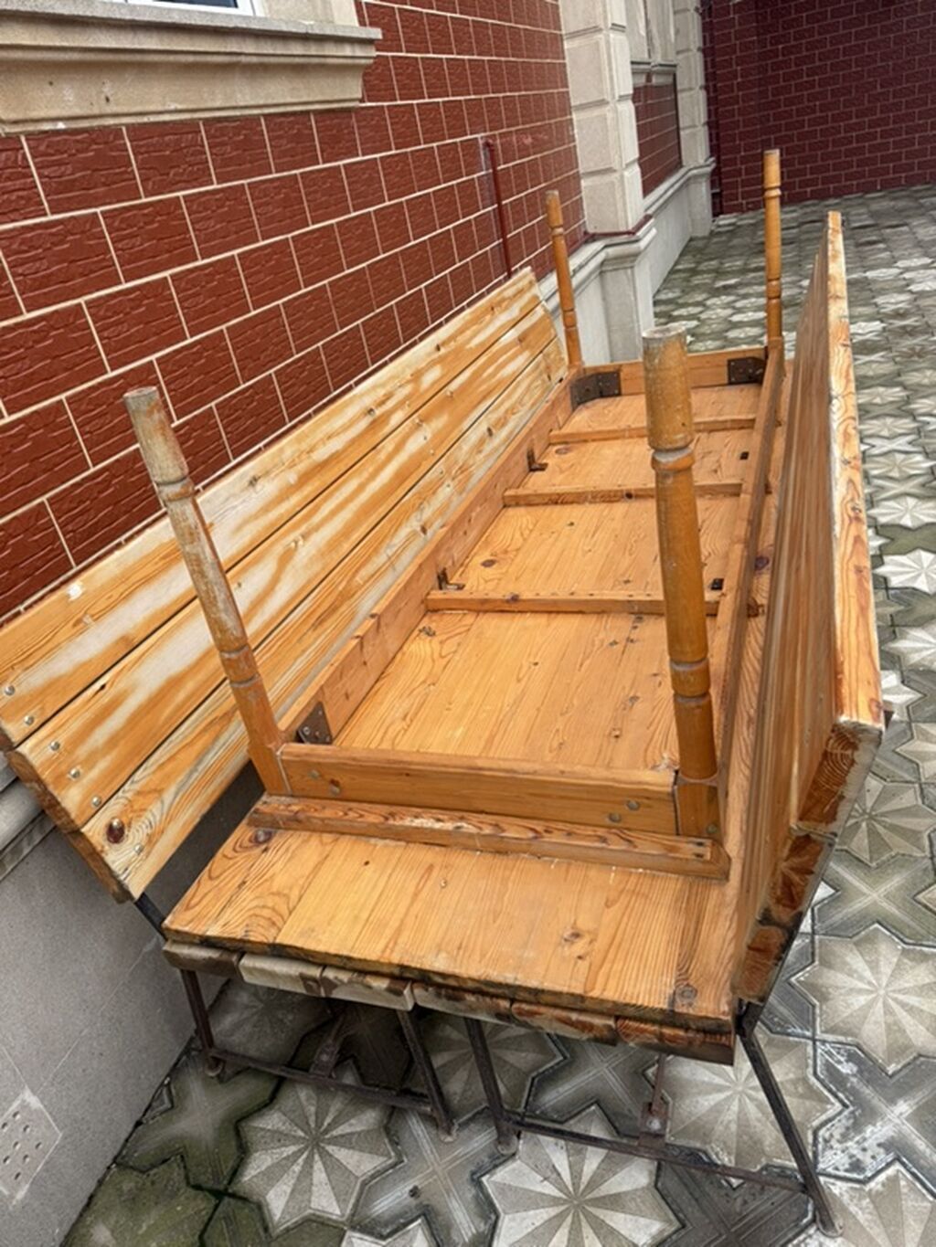 Açıq hava üçün taxta masa‑skamya dəsti - Material: qalın taxta — Mobilya dəstləri, Bakı (2)