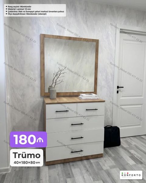 Trümo – 40×180×80 sm - Dizayn: Aşağı hissədə 4 geniş çekmece — Bakı