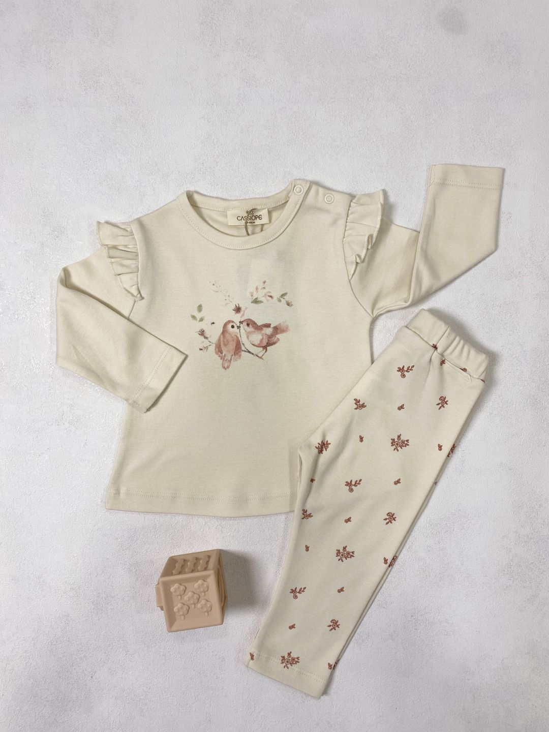 Qızlar üçün şalvarlı dəst, bej, pambıq, ölçü 6-9 ay — Mallar, Bakı