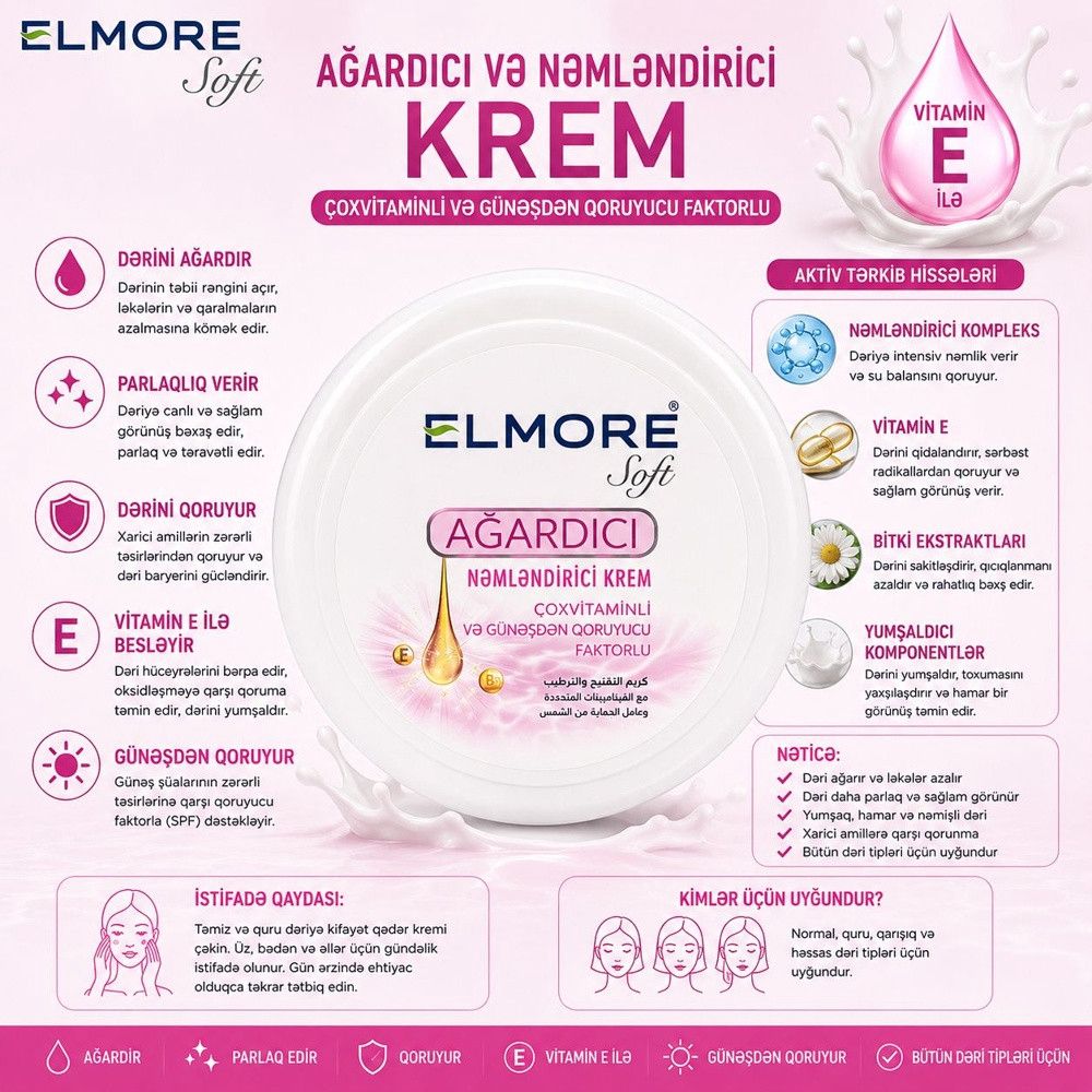 Krem Elmore Soft ağardıcı və nəmləndirici 200 ml — Mallar, Bakı