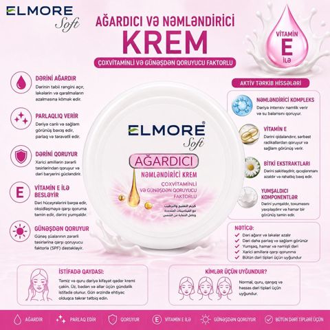 Krem Elmore Soft ağardıcı və nəmləndirici 200 ml — Bakı
