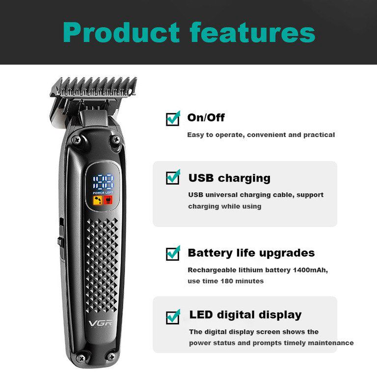 Professional təraş aparatı "VGR 972 1400MAH 7000RPM Ceramic Blades Cord/Cordless" — Gözəllik və səhiyyə, Bakı (5)