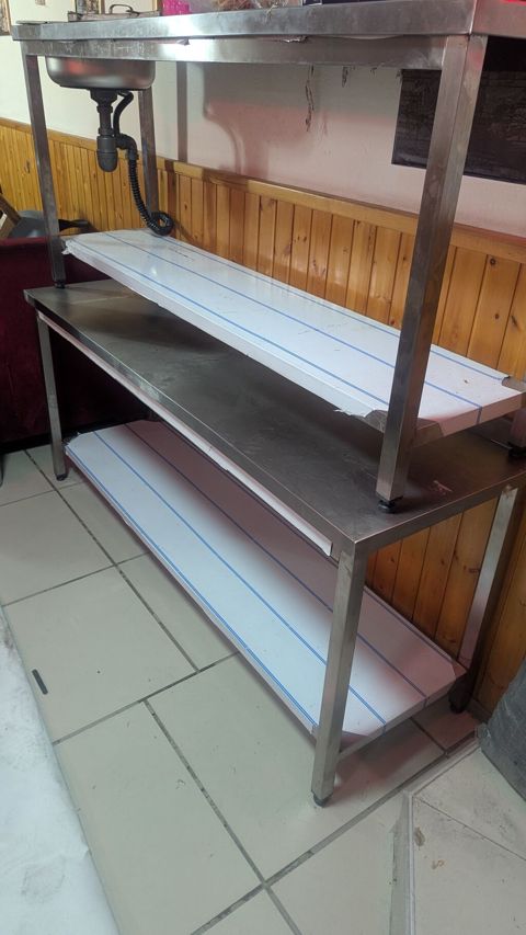 2 eded Paslanmayan poladdan peşəkar mətbəx iş masası və üst raf — Bakı