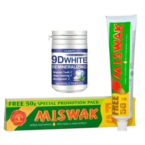 Diş üçün dəst dış tozu 9D White 80 ml + diş məcunu Miswak 50 g — Bakı