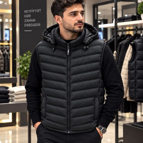 Kişilər üçün qalın jilet 7133, qara, poliester, ölçü 3XL — Bakı