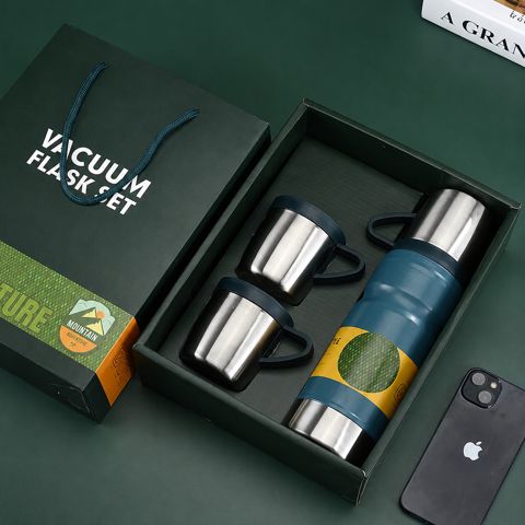 Termos krujkalar ilə 989-1, 680 ml, paslanmayan polad, göy — Bakı