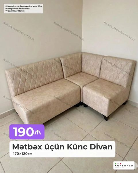 Mətbəx üçün künc divan - Ölçü: 170 120 sm - Rəng seçimi: mümkündür — Bakı
