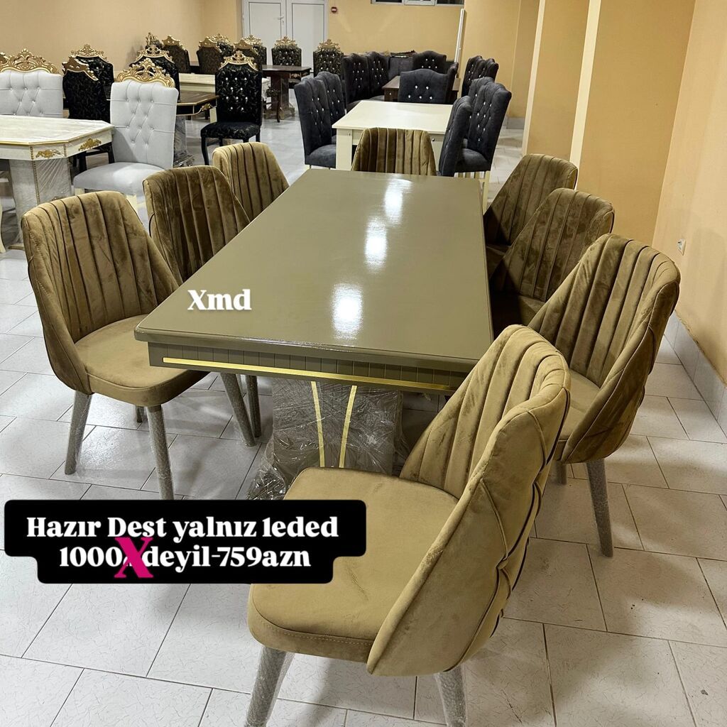 Yemək otağı dəsti - Komplekt: 1 ədəd geniş düzbucaqlı masa + 8 ədəd — Masalar və stullar, Bakı
