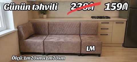Mətbəx üçün L‑şəkilli yumşaq künc divan - Ölçü: 1 m 20 sm x 1 m 70 sm — Bakı
