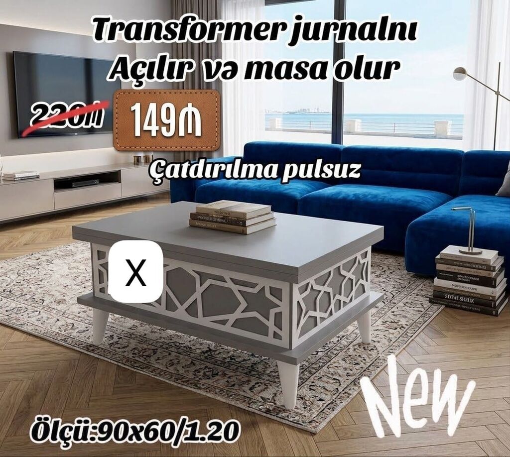 Transformer jurnal masası - Funksional 2-i 1-də: açılır və tam ölçülü — Masalar, Bakı