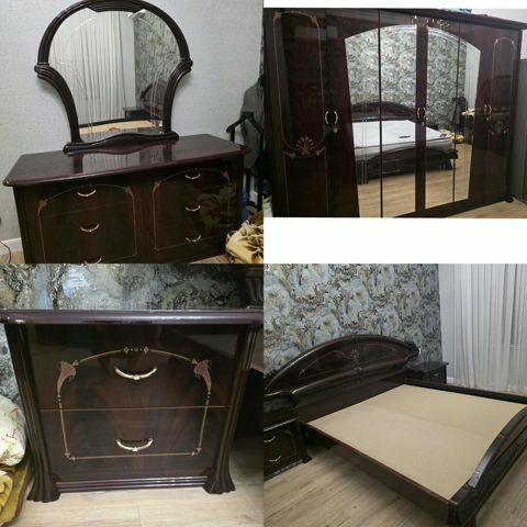Yataq otağı dəsti – klassik üslub, tünd qəhvəyi parlaq MDF/qabıq — Bakı