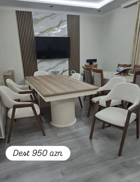Yemək otağı üçün masa və stul dəsti - Dəst qiyməti: 950 AZN (şəkildə — Bakı