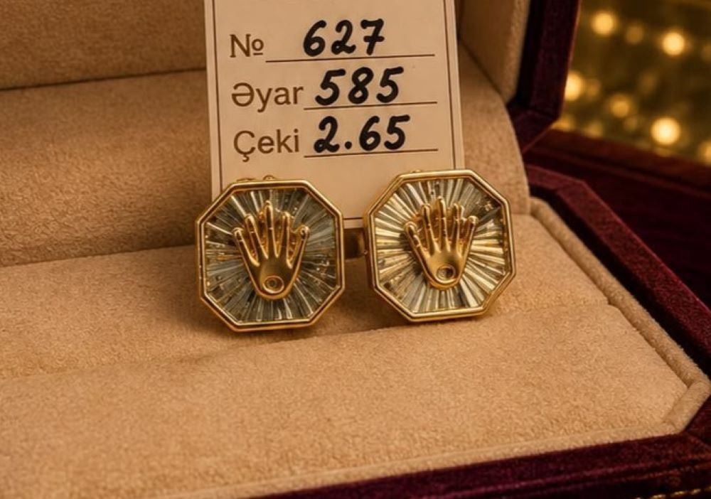 Sırğalar qadınlar üçün, qızıl 585 əyar, qızılı — Mallar, Bakı