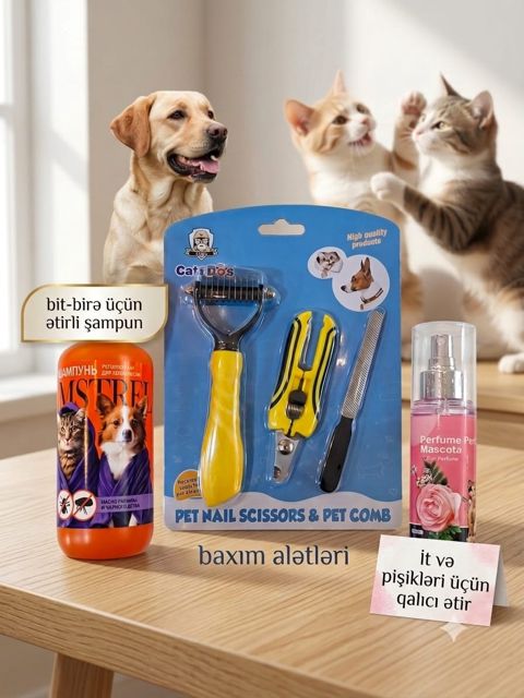 İtlər və pişiklər üçün dəst (şampun + ətirli sprey + qulluq dəsti) — Bakı