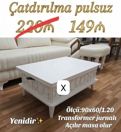 Transformer jurnalı masa - Rəng: ağ - Funksiya: açılır, masa olur — Bakı