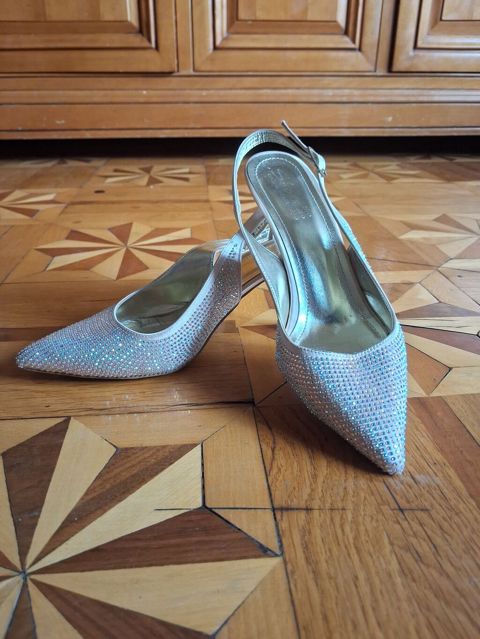 Parıltılı qadın ayaqqabısı – slingback model - Rəng: gümüşü-metalik — Bakı