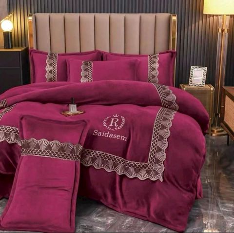 Yataq dəsti Luxe Cotton TCS_1055, yorğan üzü 200x230 sm, mələfə 245x250 sm, yastıq üzü 50x70 sm, avro, velür, bənövşəyi — Bakı