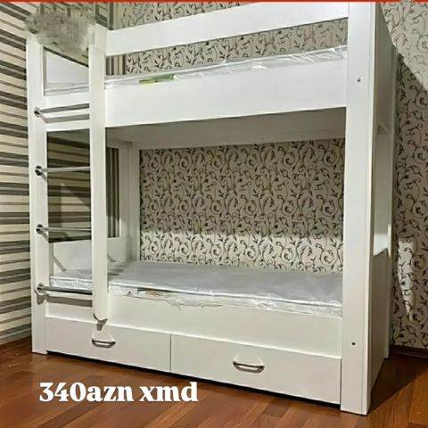 İki mərtəbəli uşaq çarpayısı, ağ rəng - Üst və alt yatacaq üçün — Mehdiabad