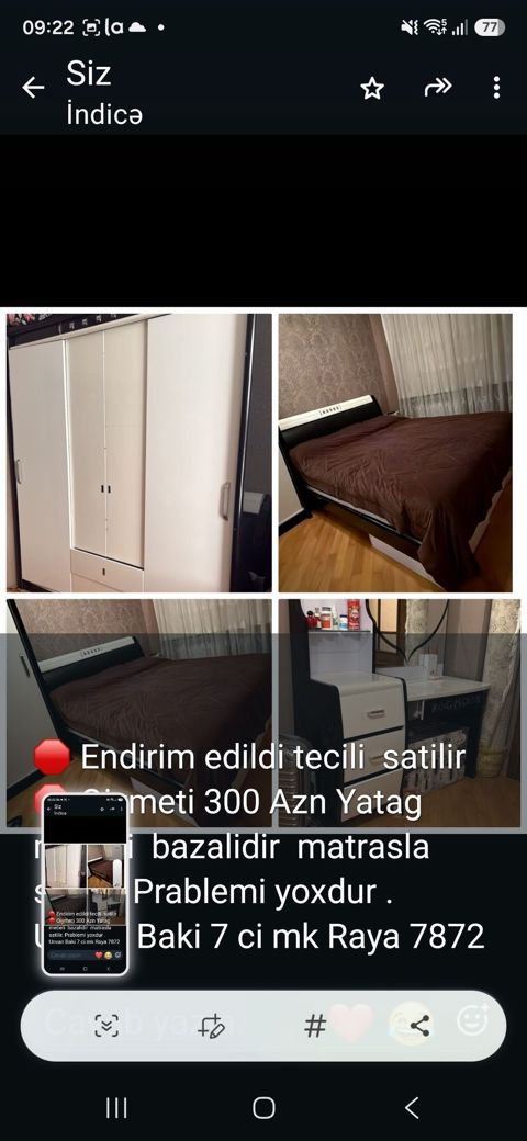 Yataq otağı dəsti - Yataq: bazalı model, matrasiya ilə birlikdə — Sumqayıt