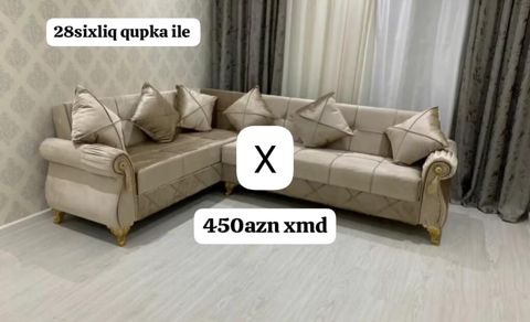 L‑şəkilli yumşaq künc divan dəsti - Klassik dizayn: qızılı ornamentli — Bakı