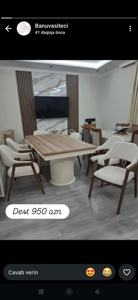 Yemək otağı dəsti - Dəst: 1 yemək masası + 6 ədəd kreslo - Stil — Bakı