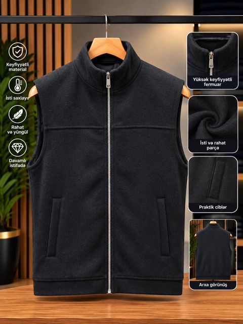 Kişilər üçün yüngül jilet 56316321, kaşmir, qara, ölçü M — Bakı