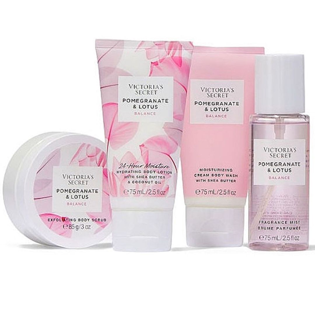 Bədən qulluğu dəsti Victoria's Secret Pomegranate & Lotus (skrab 85 ml + losyon 75 ml + krem-gel 75 ml + sprey 75 ml + kosmetik çanta) — Mallar, Bakı (2)