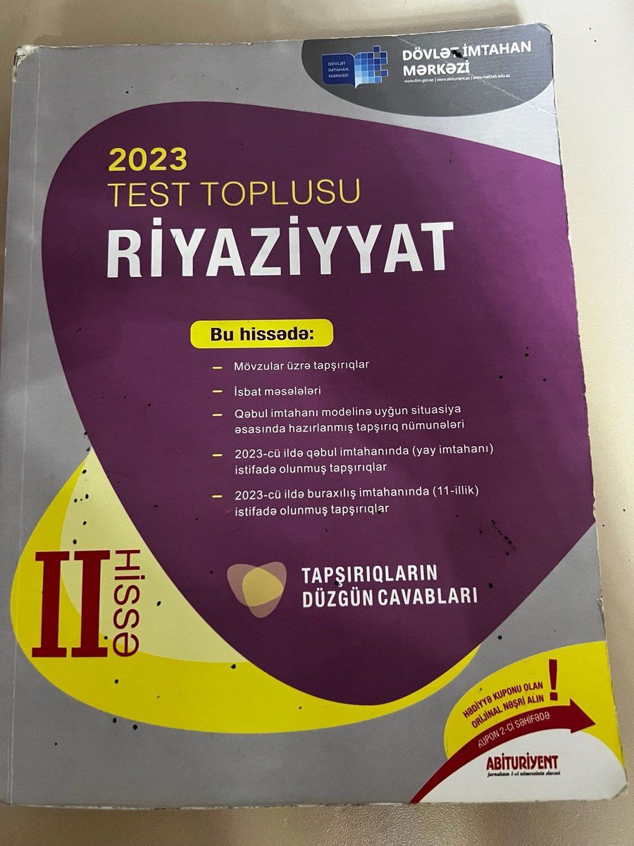 Riyaziyyat test toplusu 2-ci hissə 2023 — Məktəb və təhsil malları, Bakı