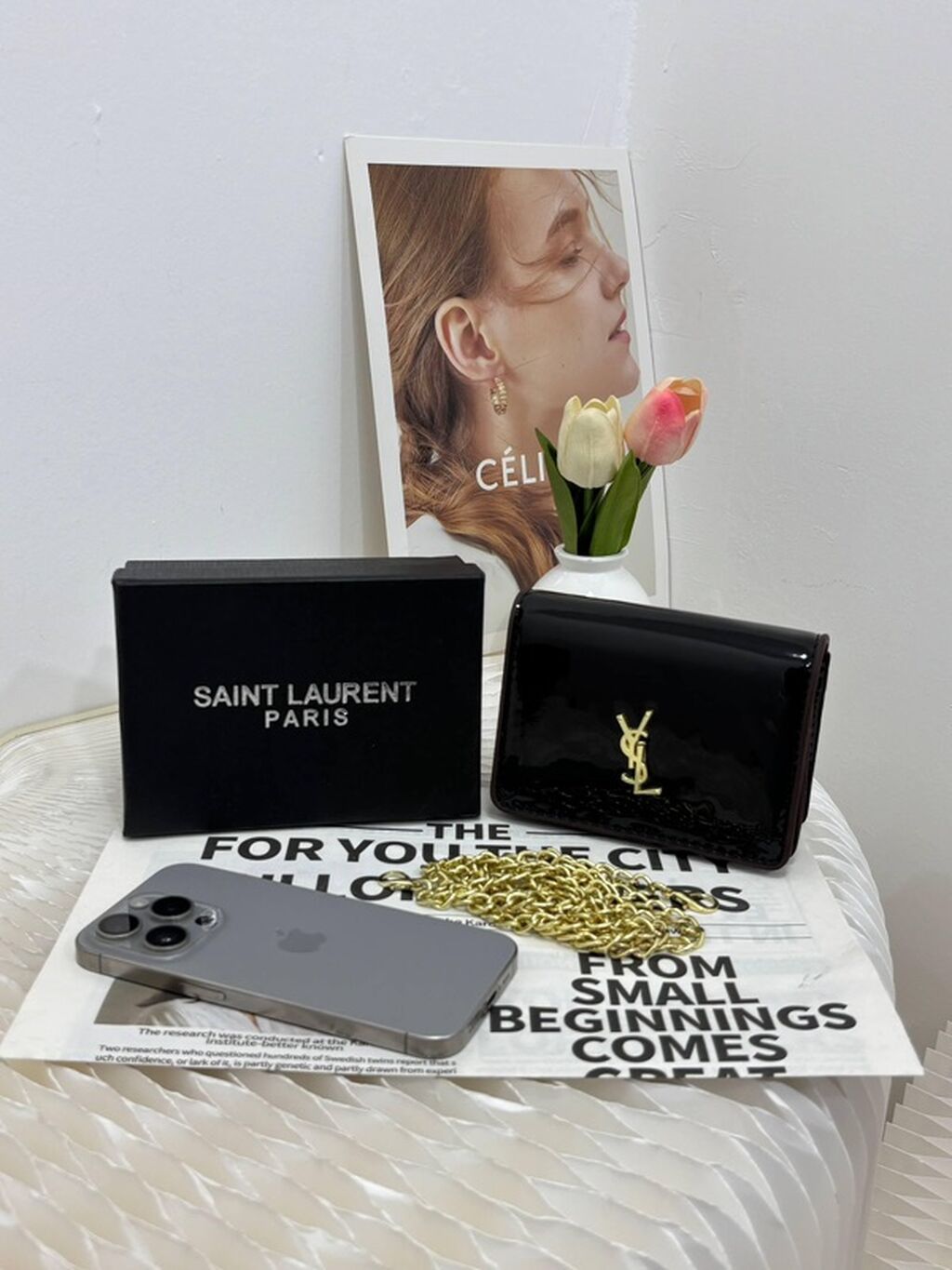 Saint Laurent zəncirli mini çantalar – YSL loqolu, patent (parlaq) — Çantalar, çamadanlar, cüzdanlar, Xırdalan (2)
