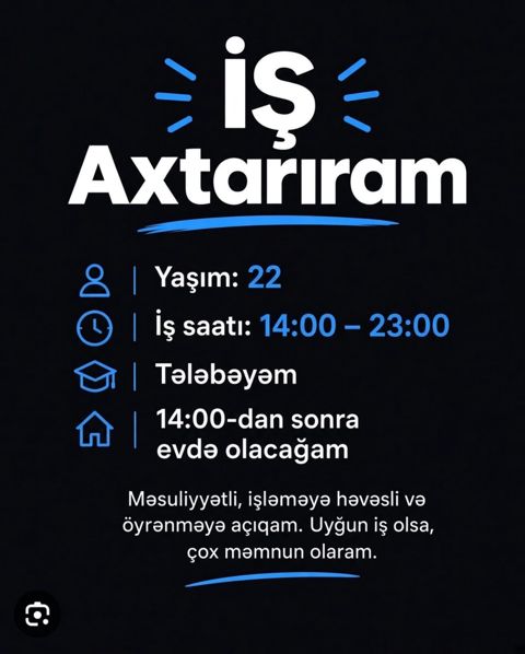 Ofisiant işi axtarıram — 15.2 ₼ · Lənkəran · İş axtarıram Ofisiant işi axtarıram — Lənkəran
