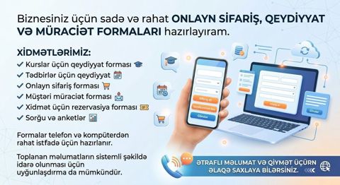 Onlayn sifariş və qeydiyyat formalarının hazırlanması Biznesiniz üçün — Bakı