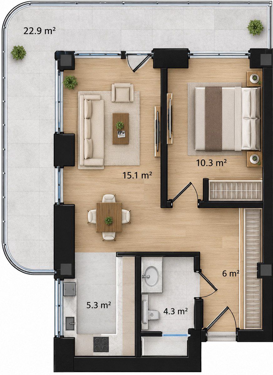 Satılır 1 otaqlı yeni tikili 33.5 m² — Mənzil, Bakı (2)