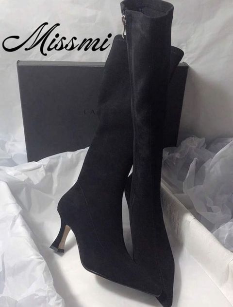 Missmi qadın çəkmələri – dizaltı, nazik burunlu, qara rəng — Lənkəran