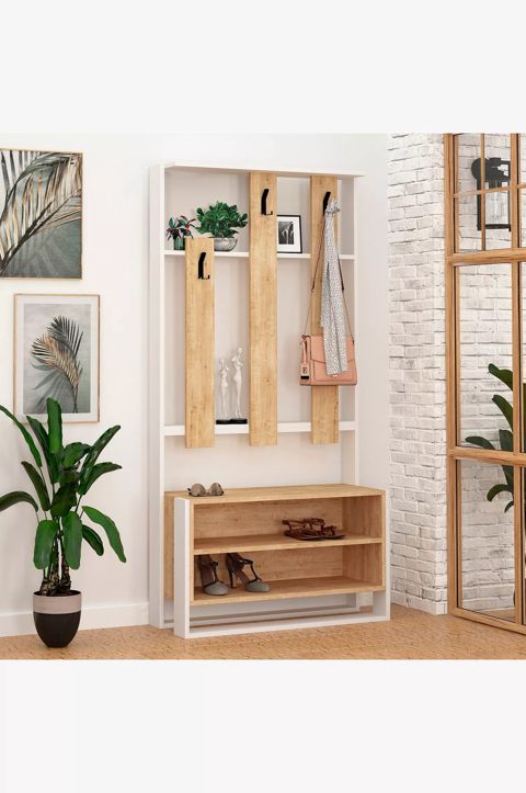 Rəfli asılqan Elegant Wood ZARR407, laminat, ağ/bej, 90x180x36 sm — Bakı