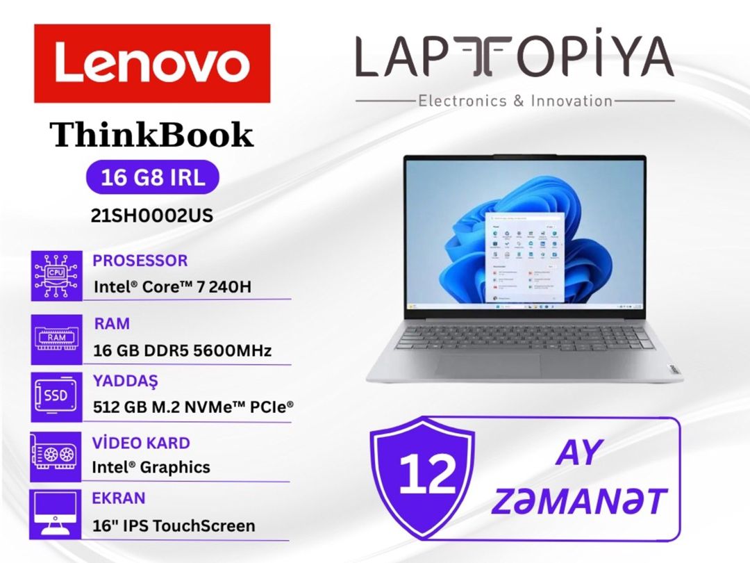 Lenovo ThinkBook 16 G8 IRL 21SH0002US — Noutbuklar, Bakı