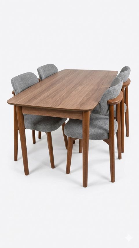 Masa və stul dəsti 7670, MDF/Fıstıq, qəhvəyi/boz, 130x160 sm, 5 əd — Bakı