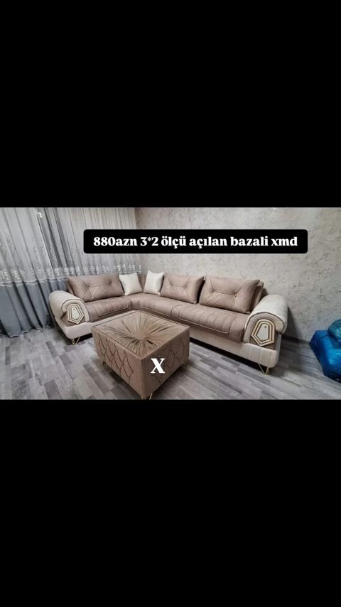 Künc divan dəsti – açılan, bazalı model - Ölçü: 3×2 m (mətndə — Bakı