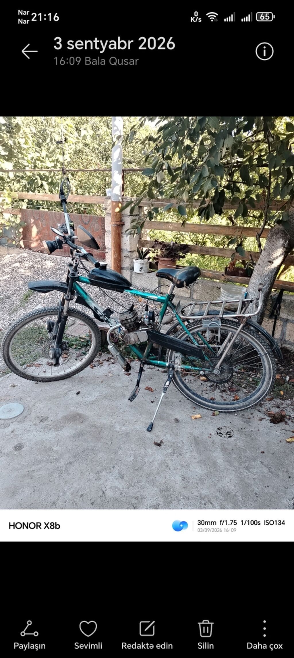 Mopedləşdirilmiş velosiped – benzin mühərrikli - Çərçivə: dağ — Mopedlər və skuterlər, Bakı