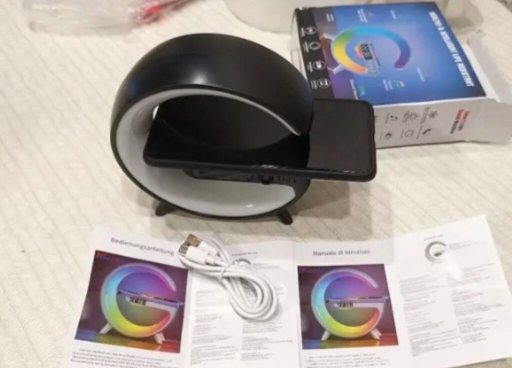 RGB “G” formalı masaüstü saat-lampa və simsiz şarj qurğusu (3‑ü 1-də) — Döşəmə və stol lambaları, Bakı (4)