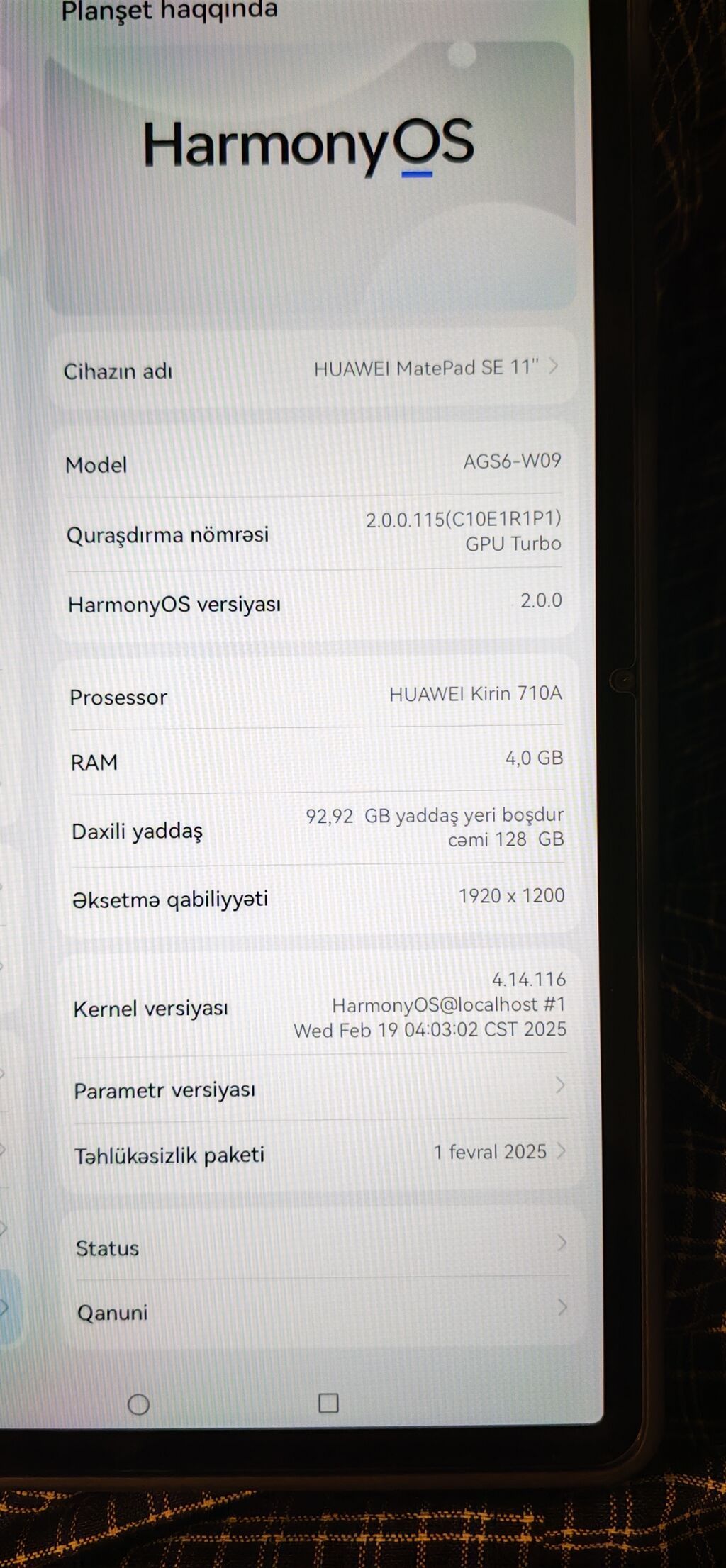 Satılır Huawei MatePad Se 11 planşet təzədi hər şeyi usdunde var — Huawei, Sumqayıt (6)