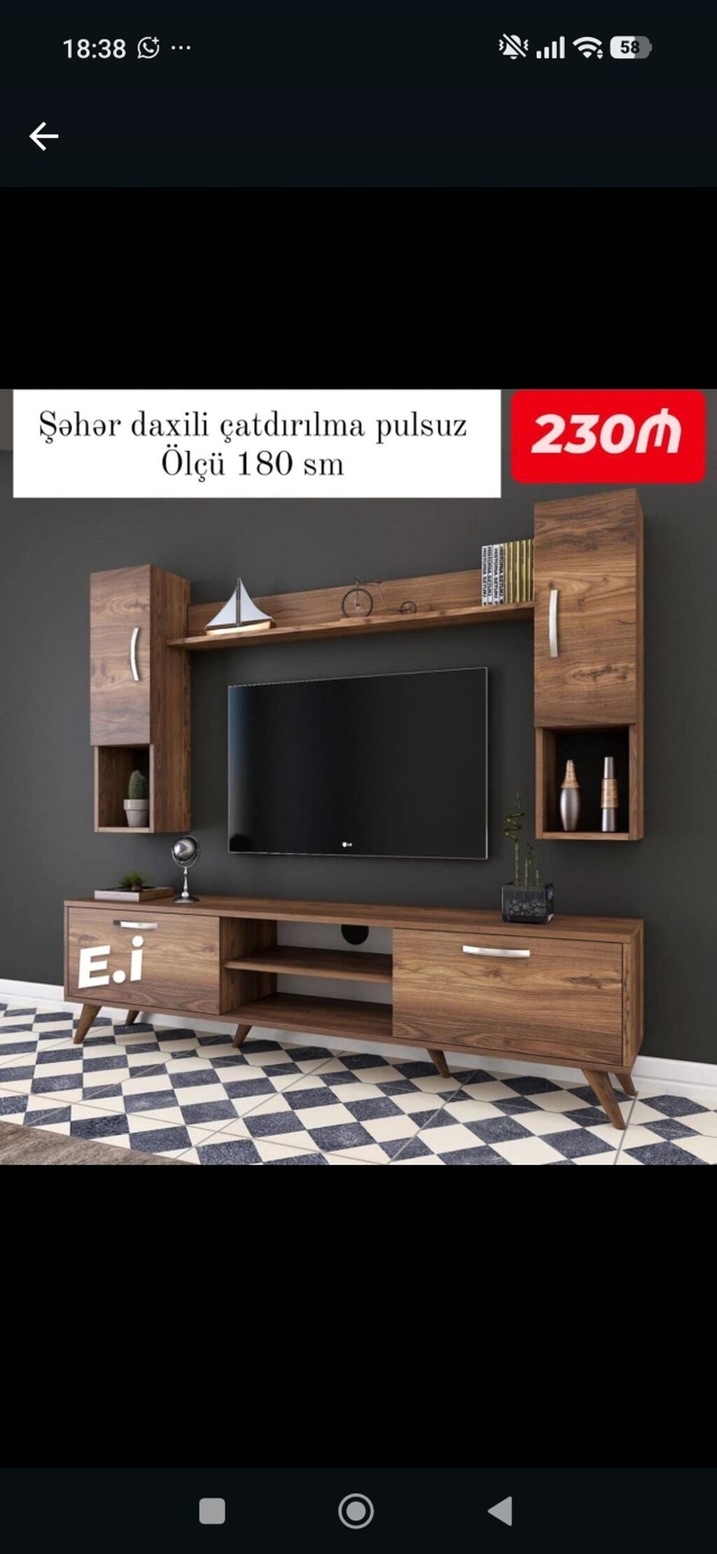 TV stendi və asma divar rəfləri dəstı - Ümumi ölçü: 180 sm — Televizor altlıqları və standlar, Bakı