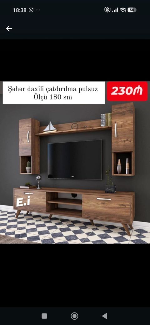 TV stendi və asma divar rəfləri dəstı - Ümumi ölçü: 180 sm — Bakı